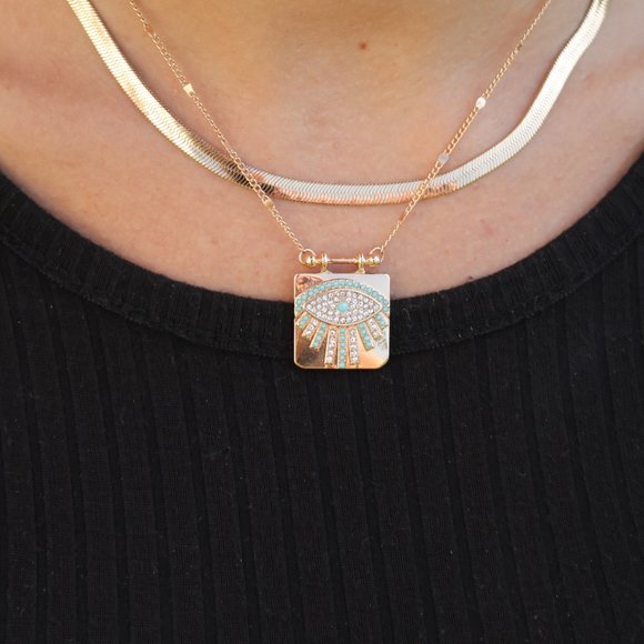 Gold Double Layered Evil Eye Necklace - Picture 1 of 9